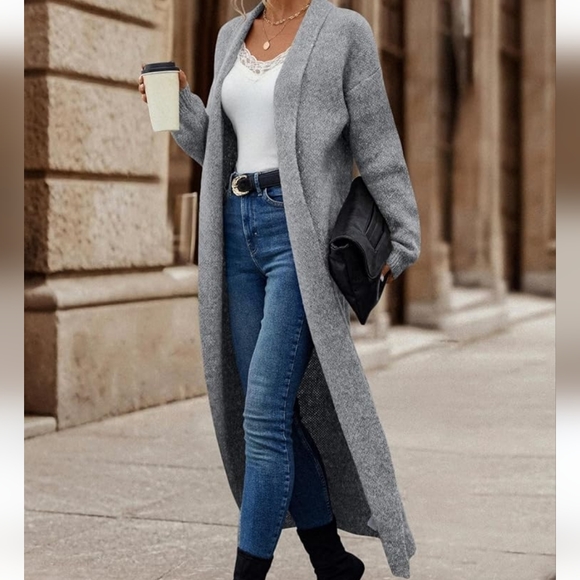 silence + noise Sweaters - Silence + Nosie Oversized Cardigan Long grey Duster sweater with side pockets